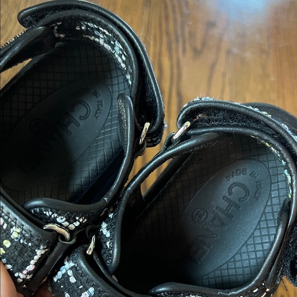 100% authentic CHANEL Black colorful tweed dad sandal size 35 / 6 - Picture 4 of 8